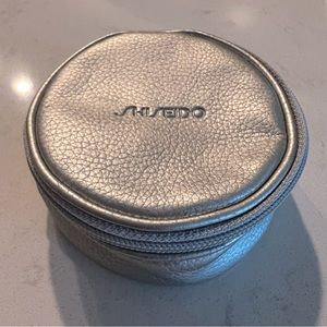 SHISEIDO Metallic Silver Zippy Round Cosmetic Bag